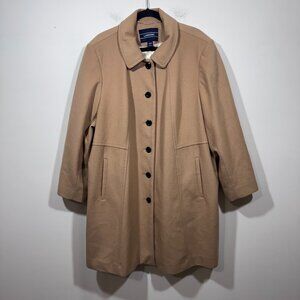 Land's End Women's Camel Wool Blend Car Coat Jacket Size 26W Office Preppy